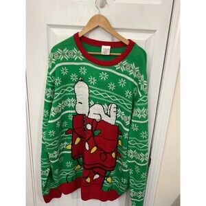 Peanuts Green Christmas Sweater Snoopy Acrylic 3xl